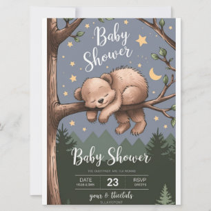 Watercolor Woodland Bear Cub Baby Shower Invitatio Invitation