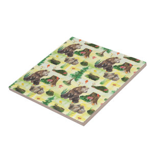Watercolor Woodland bear with a bear cub Ceramic Tile