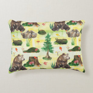 Watercolor Woodland bear with a bear cub Decorative Cushion