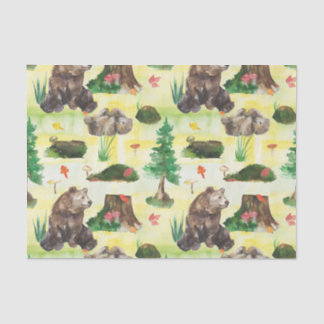 Watercolor Woodland bear with a bear cub Tissue Paper