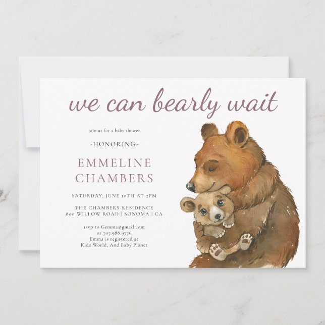 Watercolor Woodland Bears Baby Shower  Invitation (Front)