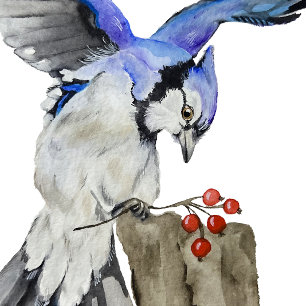 Watercolor woodland bird blue jay invitation