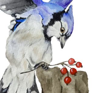 Watercolor woodland bird blue jay key ring