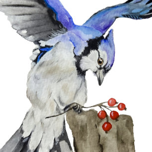 Watercolor woodland bird blue jay luggage tag
