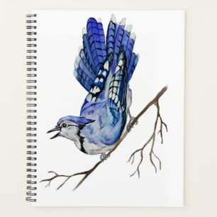 Watercolor woodland bird blue jay Planner