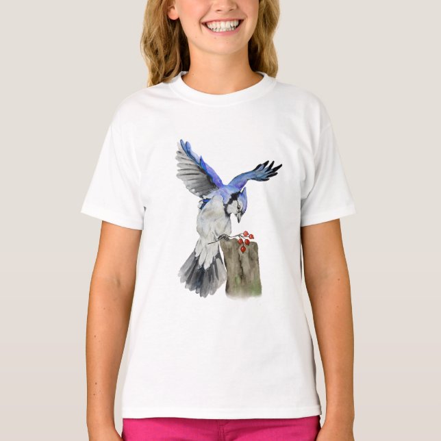 Watercolor woodland bird blue jay T-Shirt (Front)