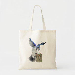 Watercolor woodland bird blue jay tote bag