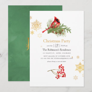 Watercolor Woodland Bird Christmas Party Invitation