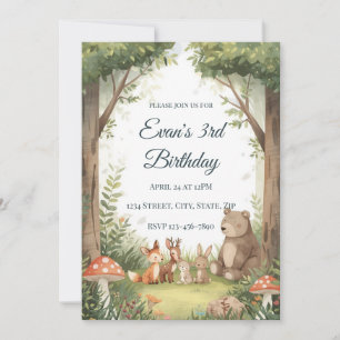 Watercolor Woodland Creatures Birthday Invite
