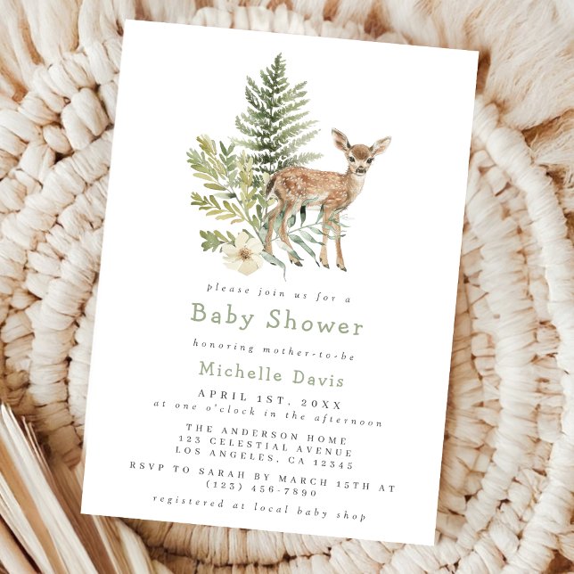 Watercolor Woodland Deer Baby Shower Invitation (Creator Uploaded)