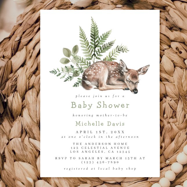 Watercolor Woodland Deer Baby Shower Invitation (Creator Uploaded)
