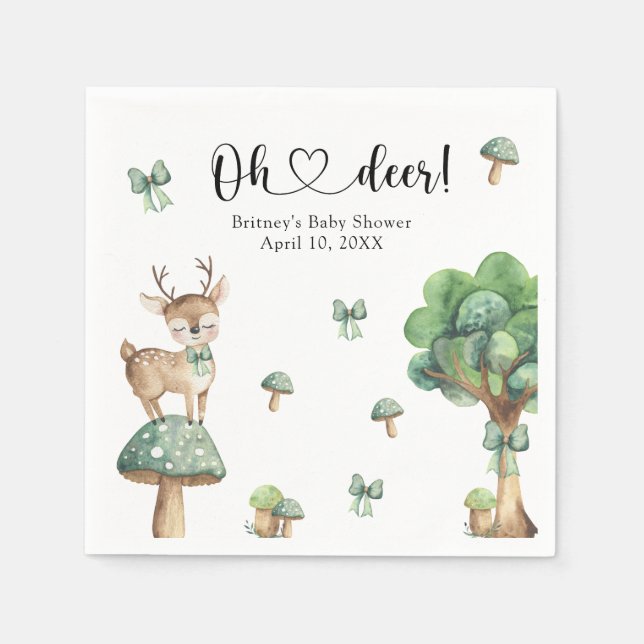 Watercolor Woodland Deer Baby Shower Napkin (Front)