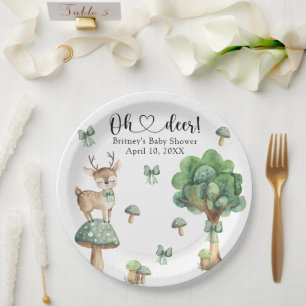 Watercolor Woodland Deer Baby Shower Paper Plate