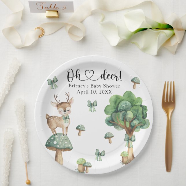 Watercolor Woodland Deer Baby Shower Paper Plate (Wedding)