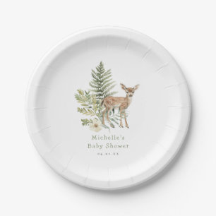Watercolor Woodland Deer Baby Shower Paper Plate