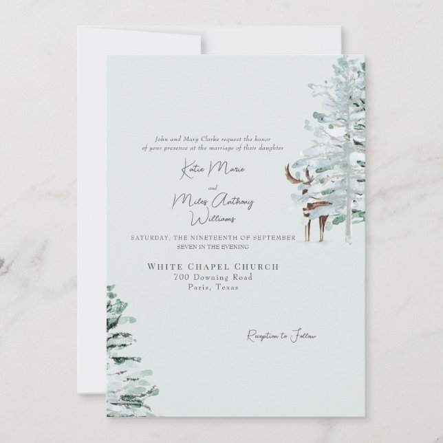 Watercolor Woodland Deer Wedding Invitation (Front)