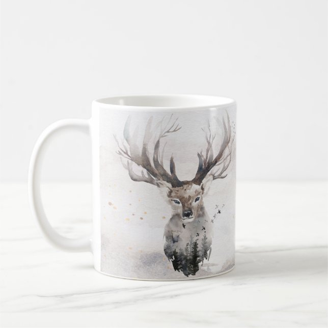 Watercolor Woodland Deer Winter Mug (Left)
