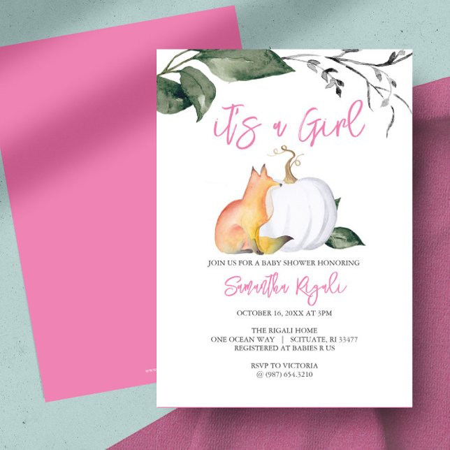Watercolor Woodland Fall Themed Baby Shower Invitation (baby shower invitations woodland fox white pumpkin.)