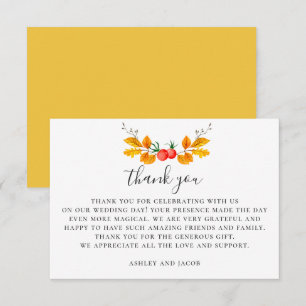 Watercolor woodland fall wedding. Botanical autumn Thank You Card