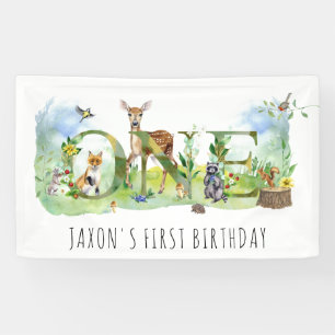 Watercolor Woodland Forest Animals 1st Birthday Banner