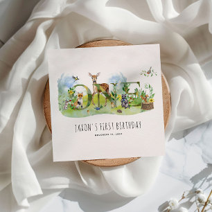 Watercolor Woodland Forest Animals 1st Birthday Napkin