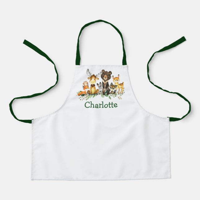 Watercolor Woodland Forest Animals Apron (Front)