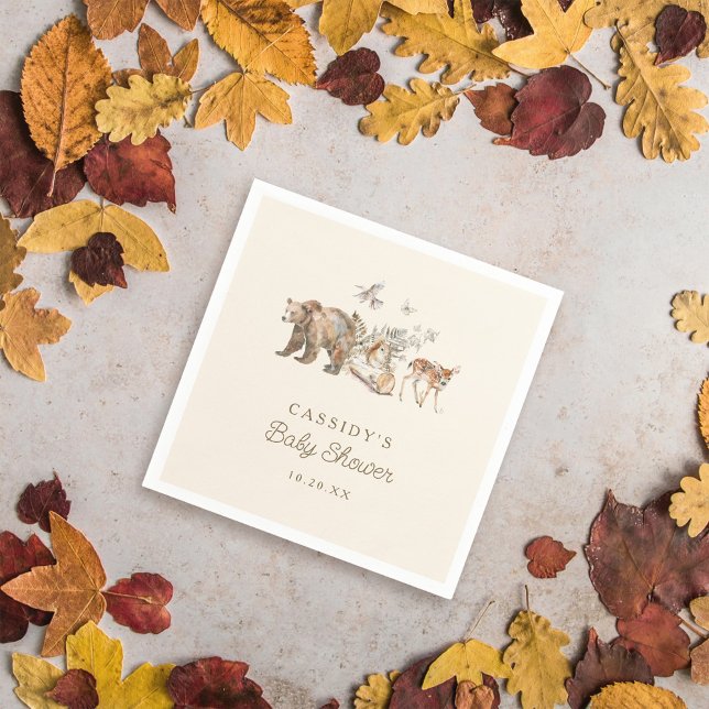 Watercolor Woodland Forest Animals Baby Shower Napkin (Creator Uploaded)