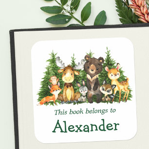 Watercolor Woodland Forest Animals Bookplate Label