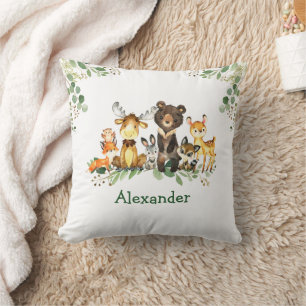 Watercolor Woodland Forest Animals Cushion