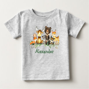 Watercolor Woodland Forest Animals Grey Baby T-Shirt