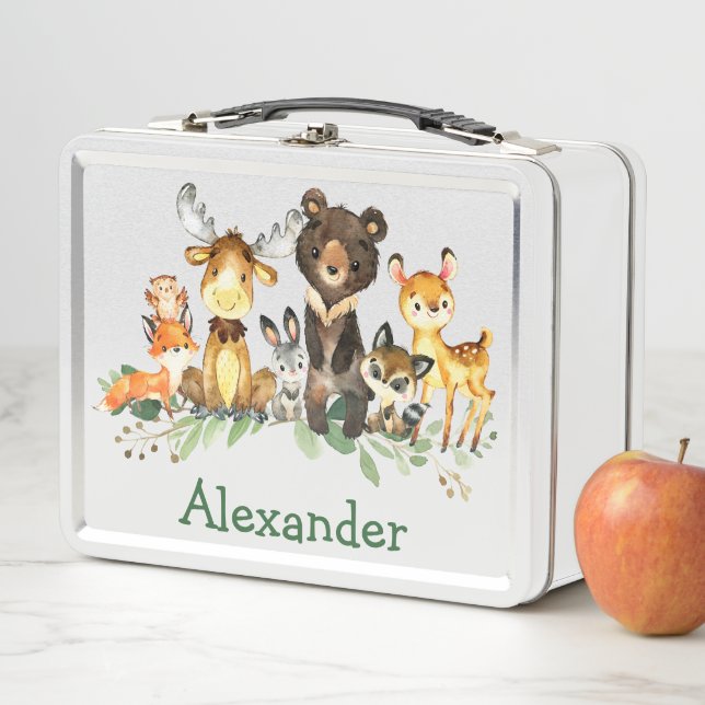 Watercolor Woodland Forest Animals Metal Lunch Box (In Situ)