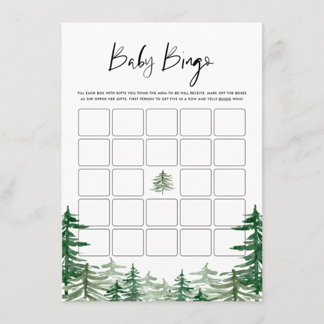 Watercolor Woodland Forest Baby Shower Bingo Enclosure Card (Front)