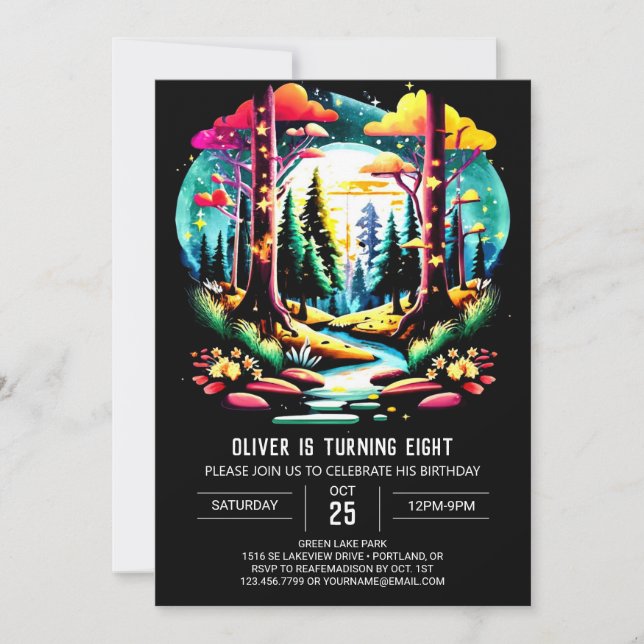 Watercolor Woodland Forest Children Birthday Invitation (Front)