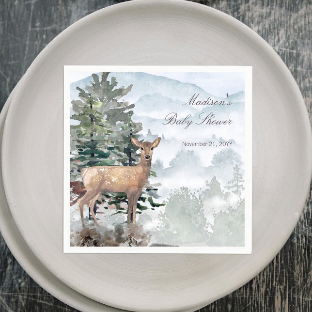 Watercolor Woodland Forest Doe Baby Shower Napkin (Watercolor Woodland Forest Doe Baby Shower Napkins)