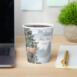 Watercolor Woodland Forest Doe Baby Shower Paper Cups