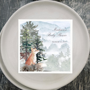 Watercolor Woodland Forest Fox Baby Shower Napkin
