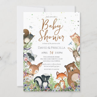 Watercolor Woodland Forest Friends Baby Shower  In Invitation