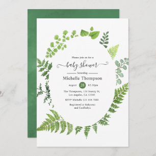 Watercolor Woodland Forest Greenery Baby Shower Invitation