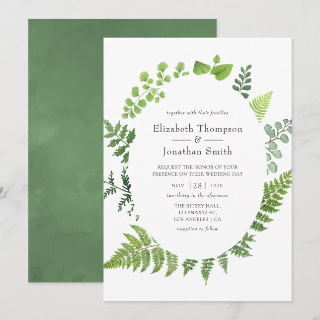 Watercolor Woodland Forest Greenery Wedding Invitation (Front/Back)