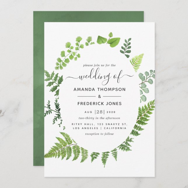 Watercolor Woodland Forest Greenery Wedding Invitation (Front/Back)