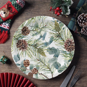 Watercolor Woodland Forest Holiday  Paper Plate
