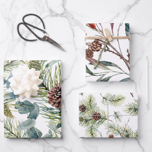 Watercolor Woodland Forest Holiday  Wrapping Paper Sheet (Front)