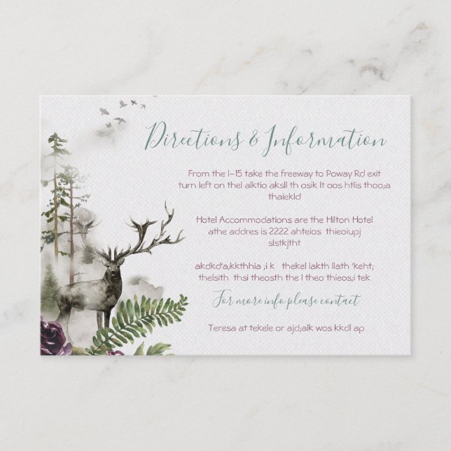 Watercolor woodland Forest mountain Wedding info Enclosure Card (Front)