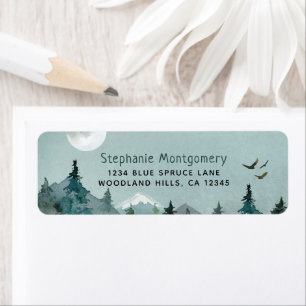 Watercolor Woodland Forest Mountains Birds Address Return Address Label