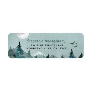 Watercolor Woodland Forest Mountains Birds Address Return Address Label