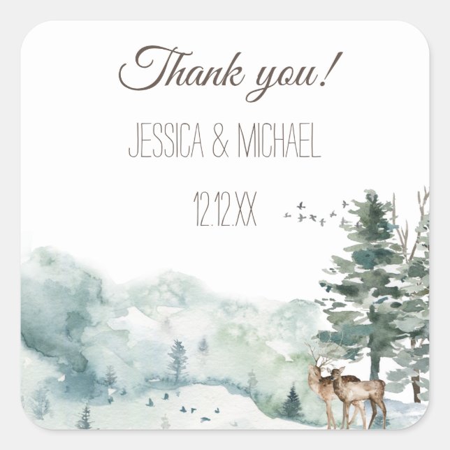 Watercolor Woodland Forest Square Sticker (Front)