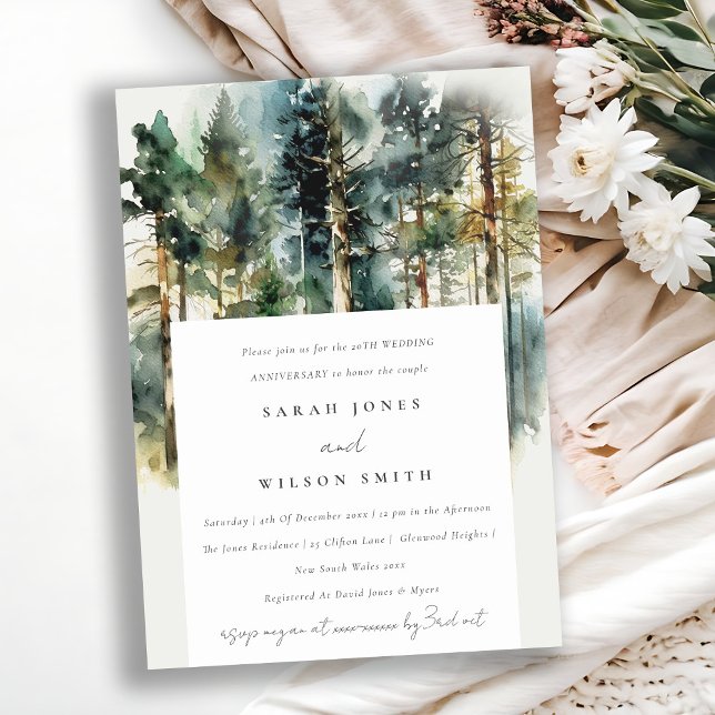 Watercolor Woodland Forest Wedding Anniversary Invitation (Creator Uploaded)