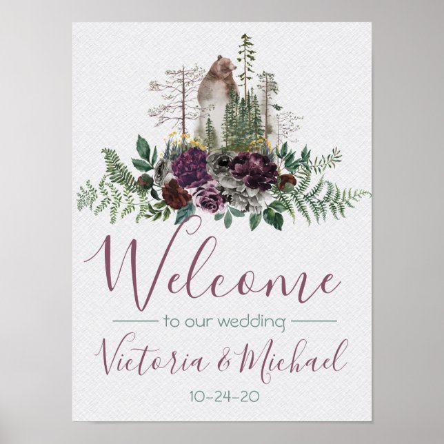 Watercolor Woodland Forest Wedding Sign (Front)