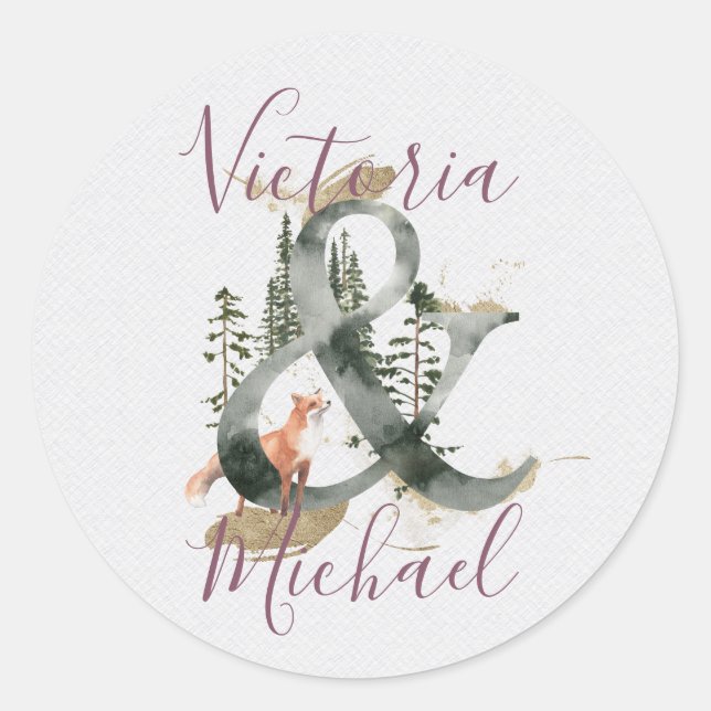 Watercolor Woodland Forest Wedding Stickers (Front)
