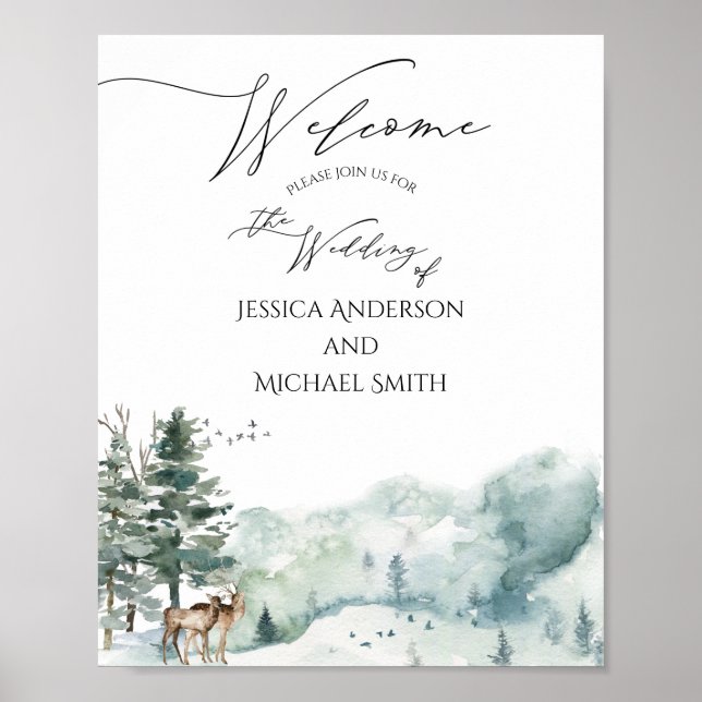 Watercolor Woodland Forest Wedding Welcome Poster (Front)